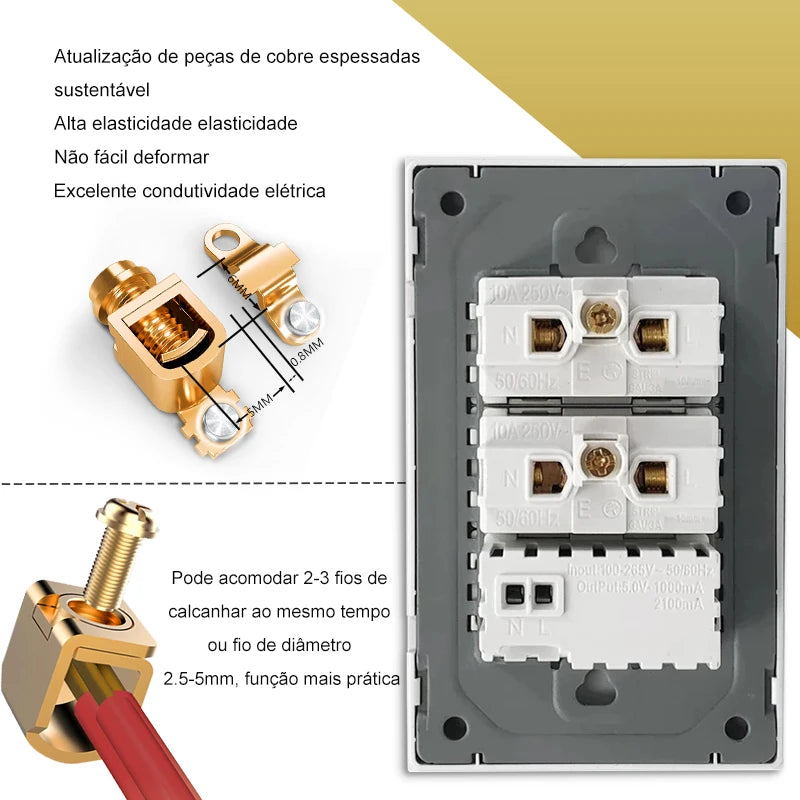 PSSRISE White Tempered Glass Standard sockets and switches brazil Switzerland Usb Type C Wall Socket Light Switch Smart Switch