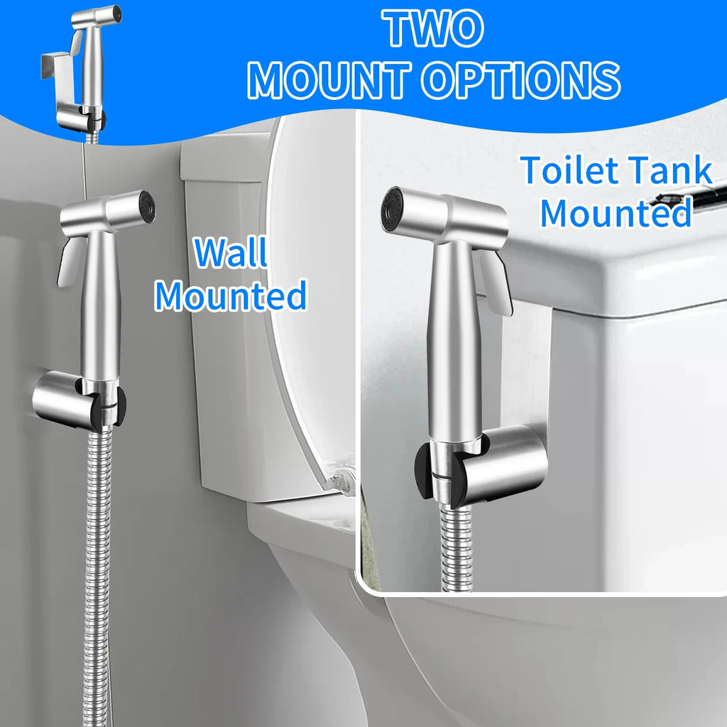 Handheld Stainless Steel Bidet Sprayer for Toilet Faucet Spray Gun Adjustable Water Pressure With Hoses for Feminine Wash US/UK