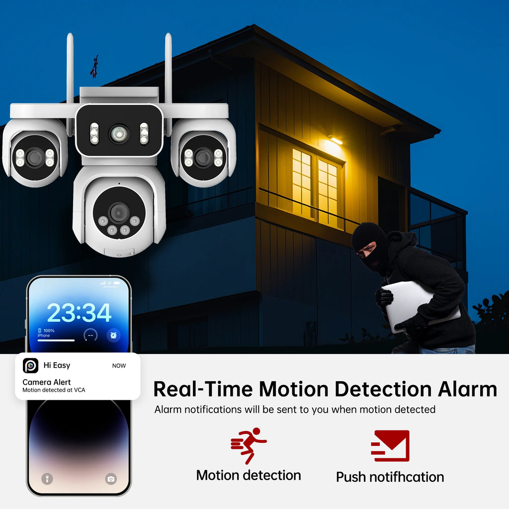10K 20MP WiFi Security Camera 4 Lens 4 Screen 360°  PTZ 16X Zoom Waterproof Home Surveillance CCTV Outdoor Street Video Camera