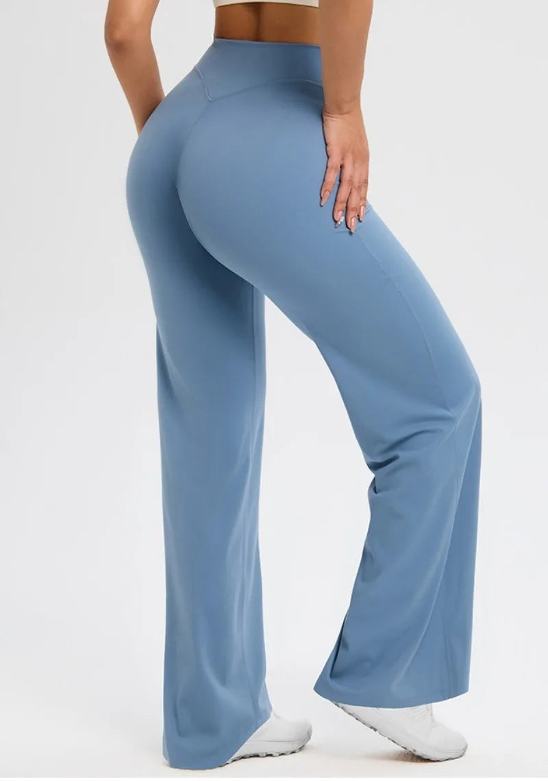 2026 C-B Women High Waist V Back Scrunch Straight Leg Yoga Pants Naked Feel Tummy Control Stretch Gym Pilates Sports Trousers