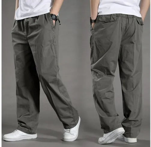 Cargo Pant Men Long Pants High Elastic Waist Simple Splice Straight Trousers Casual Loose Regular Solid Autumn Winter 2024