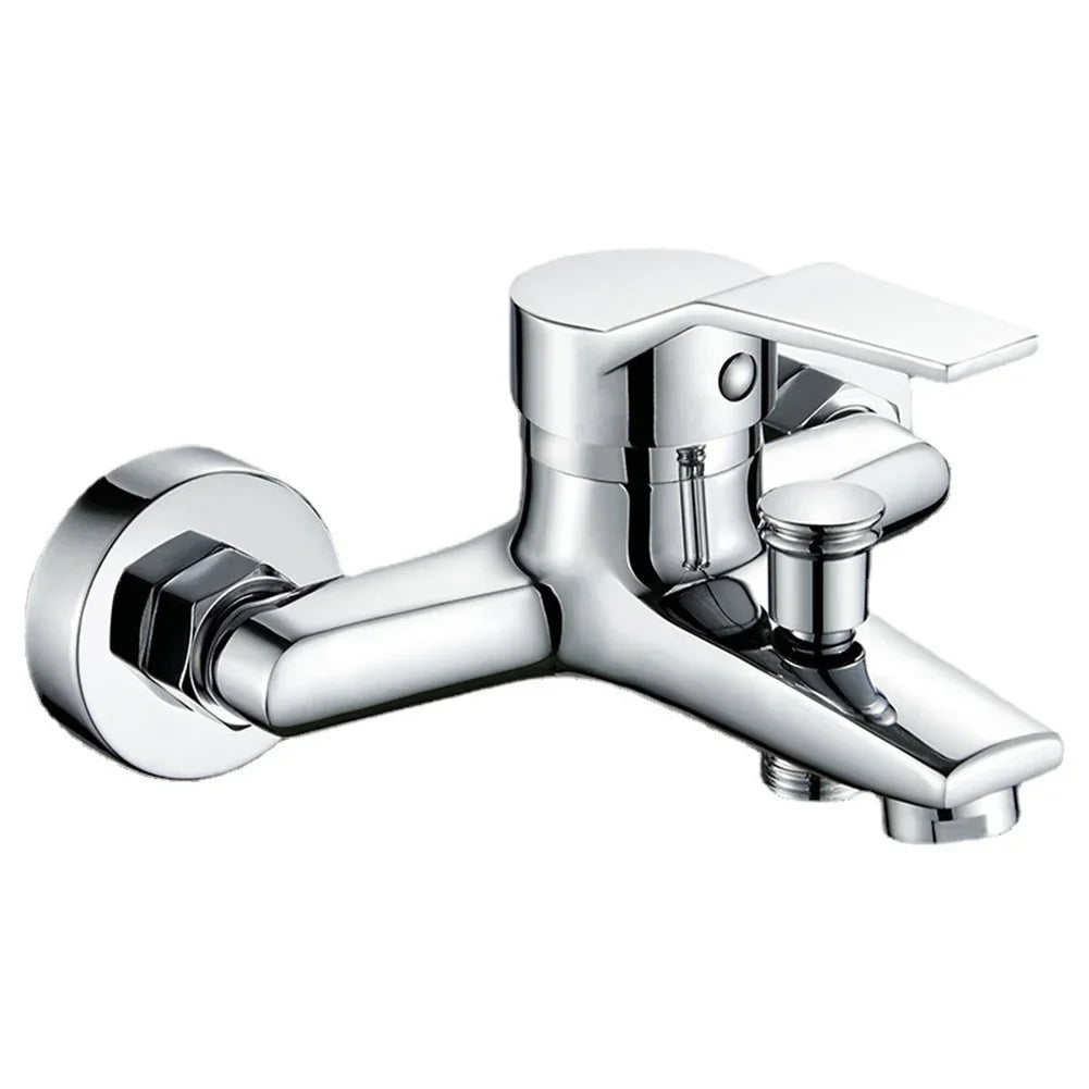 Chrome Plated Wall Mounted Hot and Cold Faucet with Adjustable Dual Nozzles Suitable for Bathroom Household Shower Mixer Tap