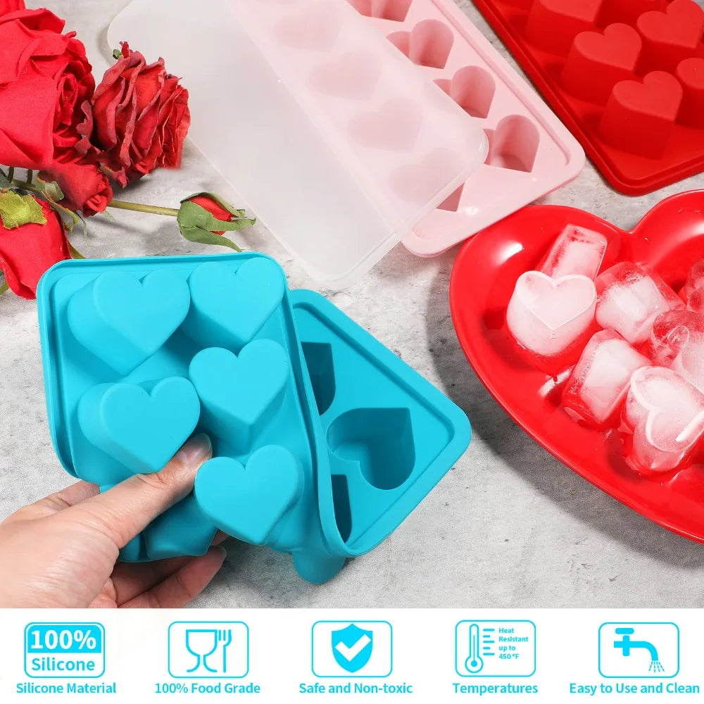 New 3D Love Heart Ice Tray Silicone Pink Blue Red Ice Cube Mold 10 Compartment Easy Release Cupcake Mold Kitchen Gadgets