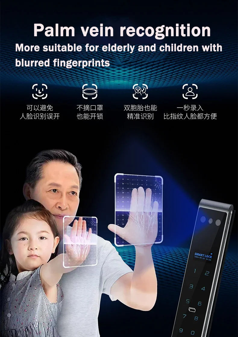 SZJN 3D Face Recognition Tuya Wifi Digital Electronic Broken Bridge Aluminum Lock Waterpoof Fingerprint Password Card Key Unlock