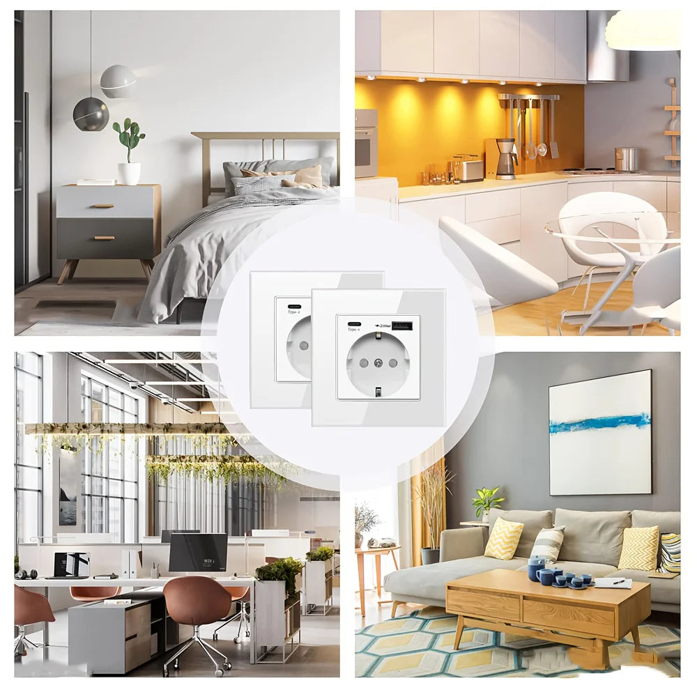 EU Standard Type-C USB Power Socket High-Quality Material Panels 16A Wall Embedded Electric Plug Outlet AC110V-250V Wall Socket