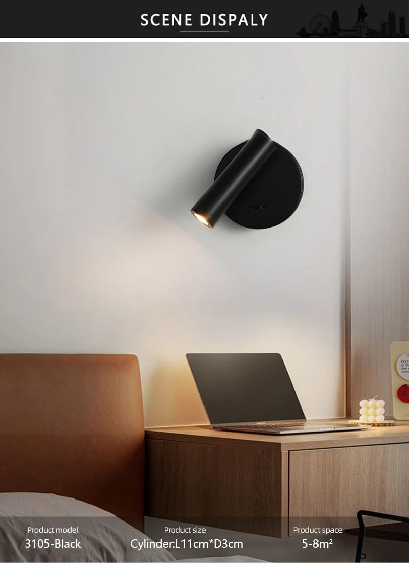 Modern LED Wall Lights Rotatable Adjustable Reading Lights Bedroom Bedside Living Room Study Room Household Lighting Fixtures