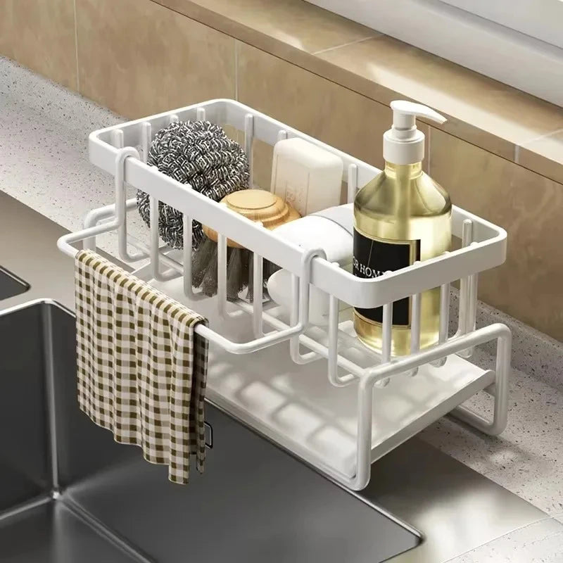 Stainless Steel Kitchen Sink Organizer | Sponge & Soap Storage | Faucet Holder & Towel Rack | Drain Rack with Shelf | Kitchen Ac