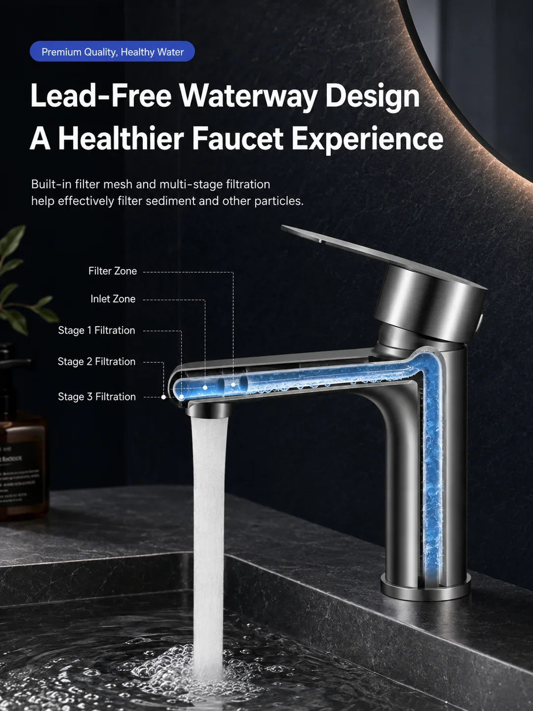 304 Stainless Steel Bathroom Sink Faucet Hot Cold Mixer Tap Single Handle Washbasin Faucet for Vanity