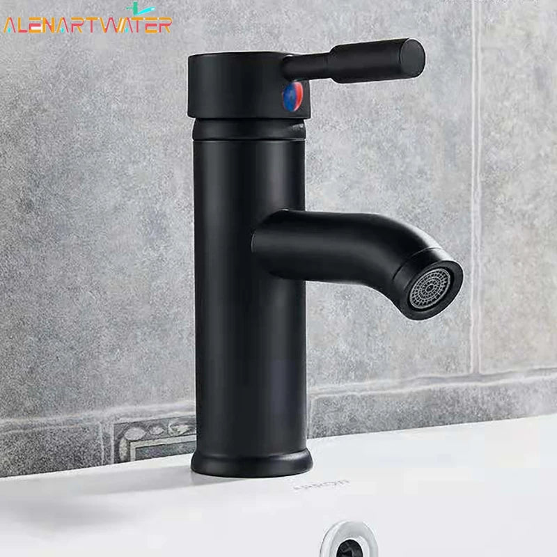 Black Basin Faucet Stainless Steel Paint Faucet Bathroom Single Handle Basin Faucets Blacked Single Hole Hot Cold Mixer Tap
