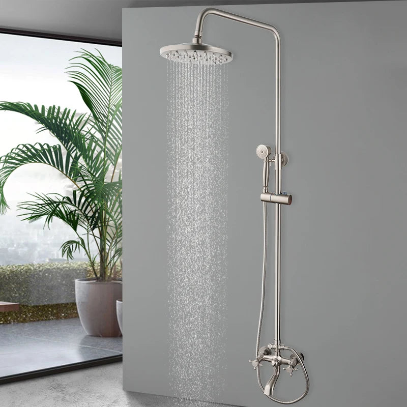 ZAPPO Antique Shower Set Wall Bathroom Bath Shower Faucet Rainfall Brass Shower System with Swivel Spout Mixer Tap Sliding Bar