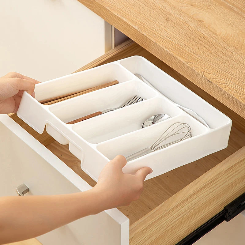 New 4/5 Compartments Cutlery Organizer Daily Drawer Divider Tray Rectangle Easy Clean Home Kitchen Spoon Fork Separation Box