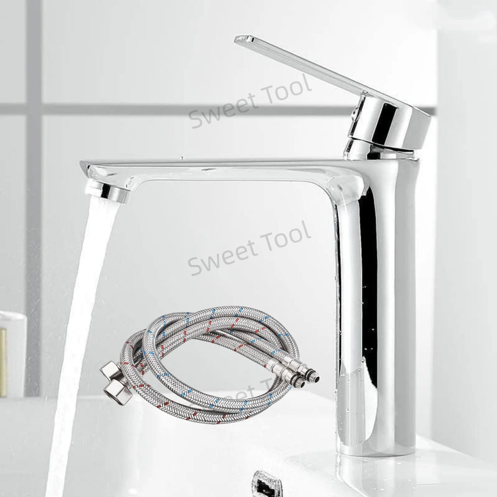 Chrome Bathroom Faucet Wash Basin Mixer Tap Hot & Cold Deck Mounted Water Tap Single Handle Single Hole for Household Kitchen