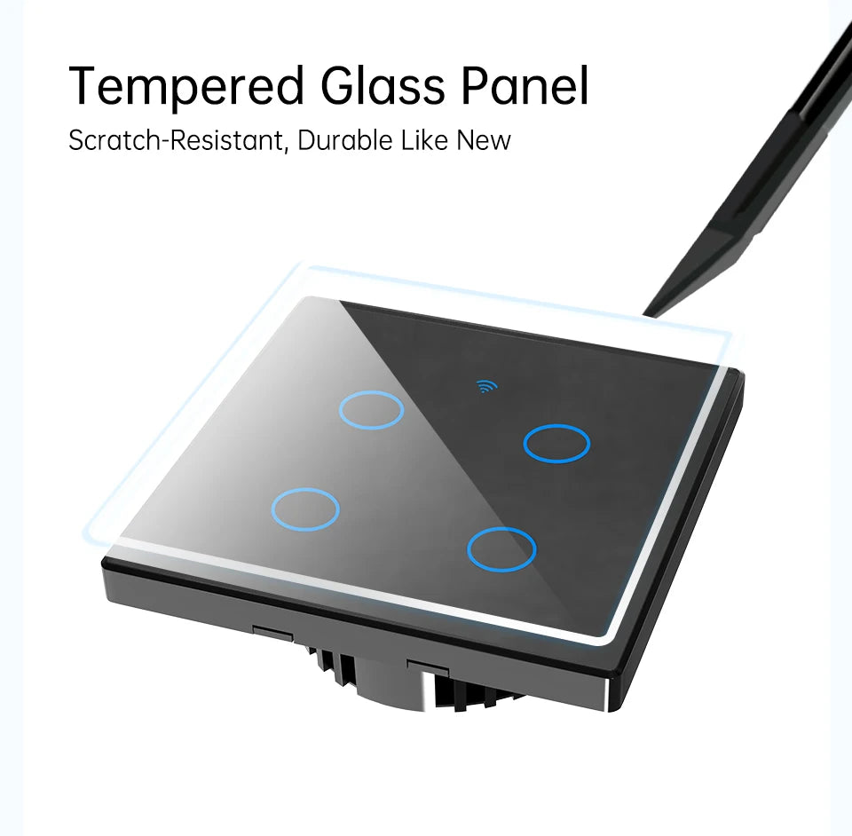 SIXWGH 1/2/3/4 Gang EU Touch Switch No Neutral Wire AC100-240V Panel Tempered Crystal Glass wall Light Sensor Switch