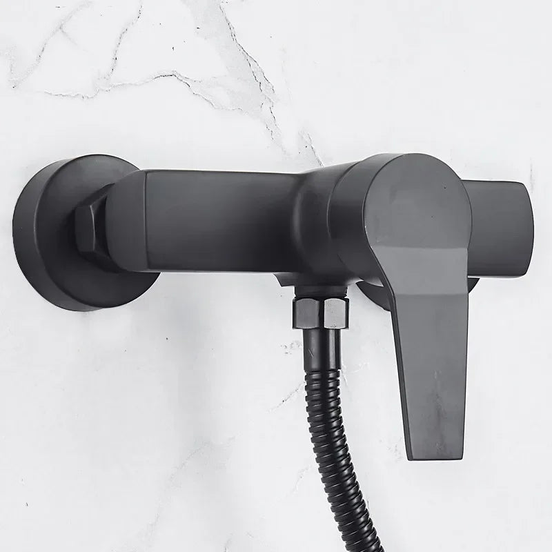 Black Bathroom Shower Faucet Wall-Mounted Mixer Valve Household Single Handle Hot and Cold Water Tap Shower Accessories