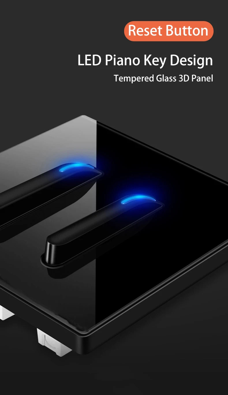 Wall Light Switch 1/2/3/4 Gang LED Indicator Piano Button, White Black Gray Gold Tempered Glass Panel Wallpad L6, 86*86mm