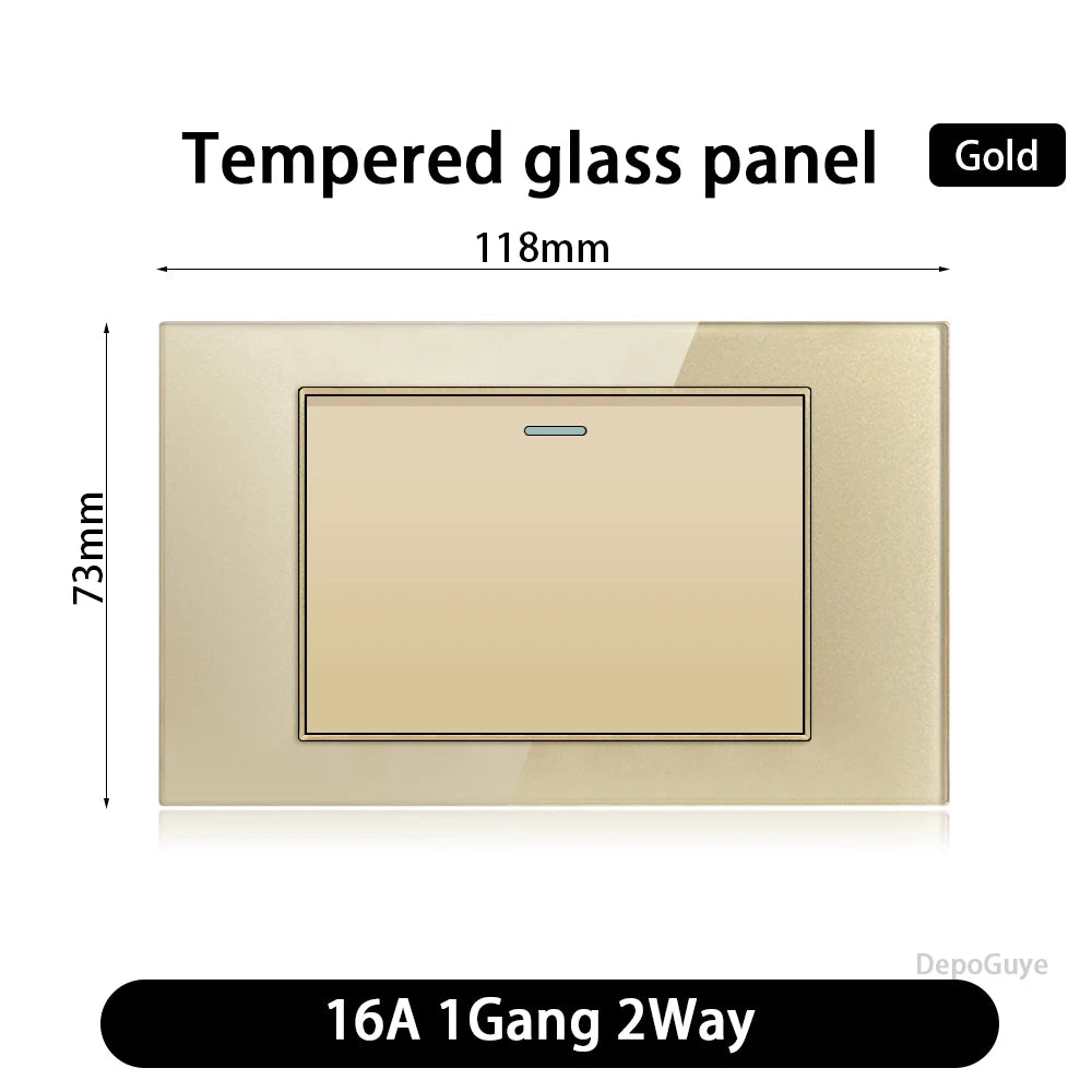118 Type US Mexico 1/2/3/4/Gang 2/3Way Wall Light Switch Brazil Tempered Glass Panel ON OFF Push Button Power Rocker Switch