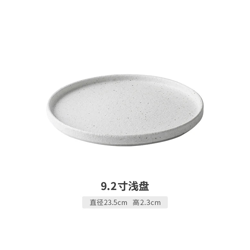 Japanese-style Tableware Set Bowls and Plates Round White Ink Point Dinner Plates Home Creative Western Dishes Dinner Plates