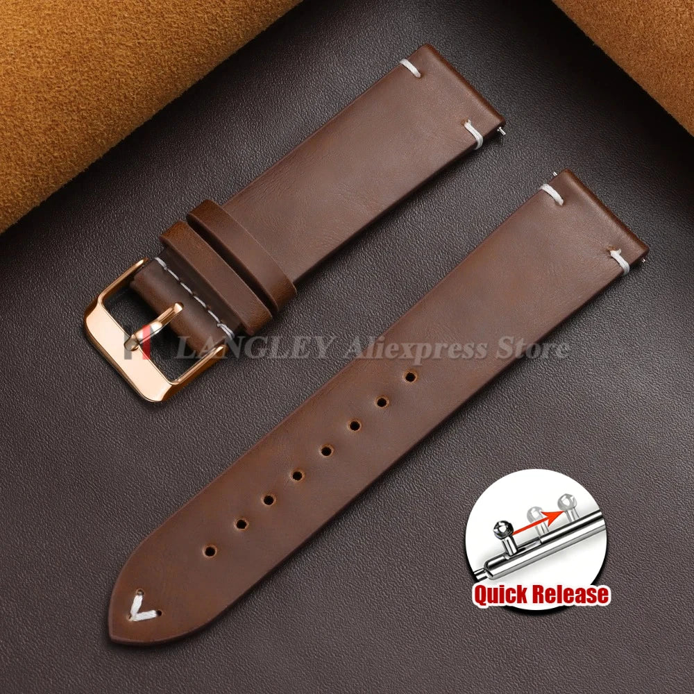 18mm 20mm 22mm Vintage Oil Wax Leather Watch Band Brown Black Cowhide Straps Quick Release Universal Bracelet for Men Wristbands