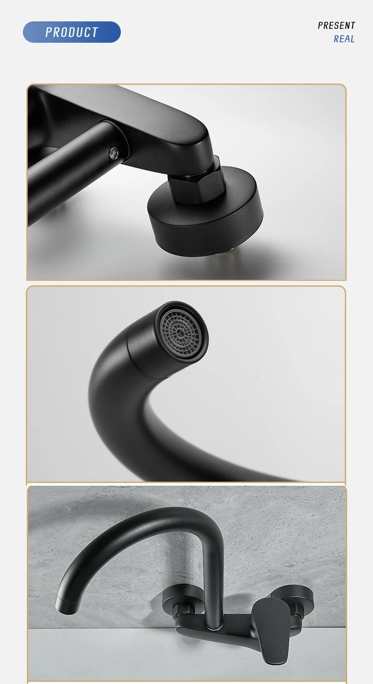 BAKALA Black Brass Chrome Taps For Kitchen Sink Kitchen Tap Chrome Dual Hole Wall Kitchen Mixer Kitchen Faucet Torneira Cozinha
