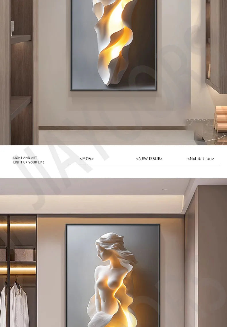Modern Light Luxury Entrance Door Decoration Painting, Simple Abstract Corridor Hanging Painting Wall Lamp Painting Led Lights