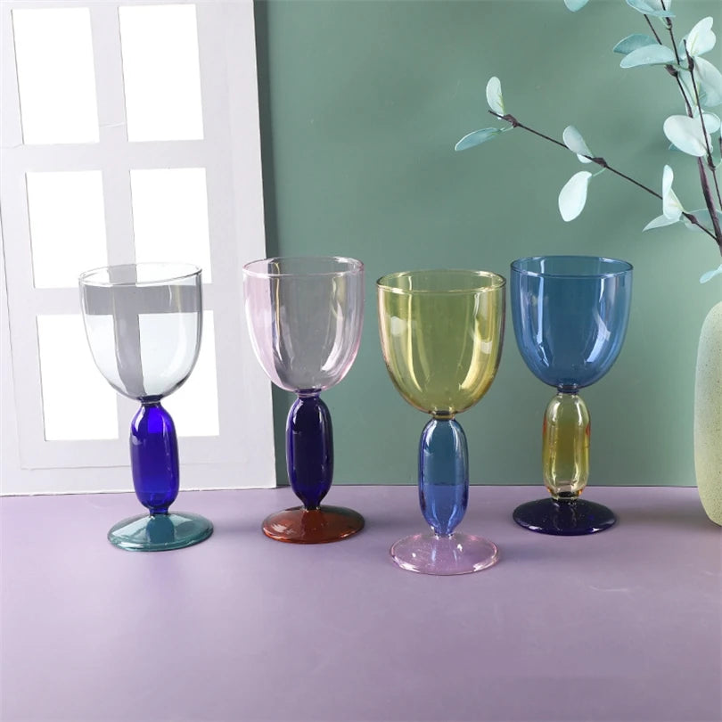 Creative Stained Glass Goblets Contrast Color Wine Glasses Ins Style Simple Home Wine Glasses Drink Cups