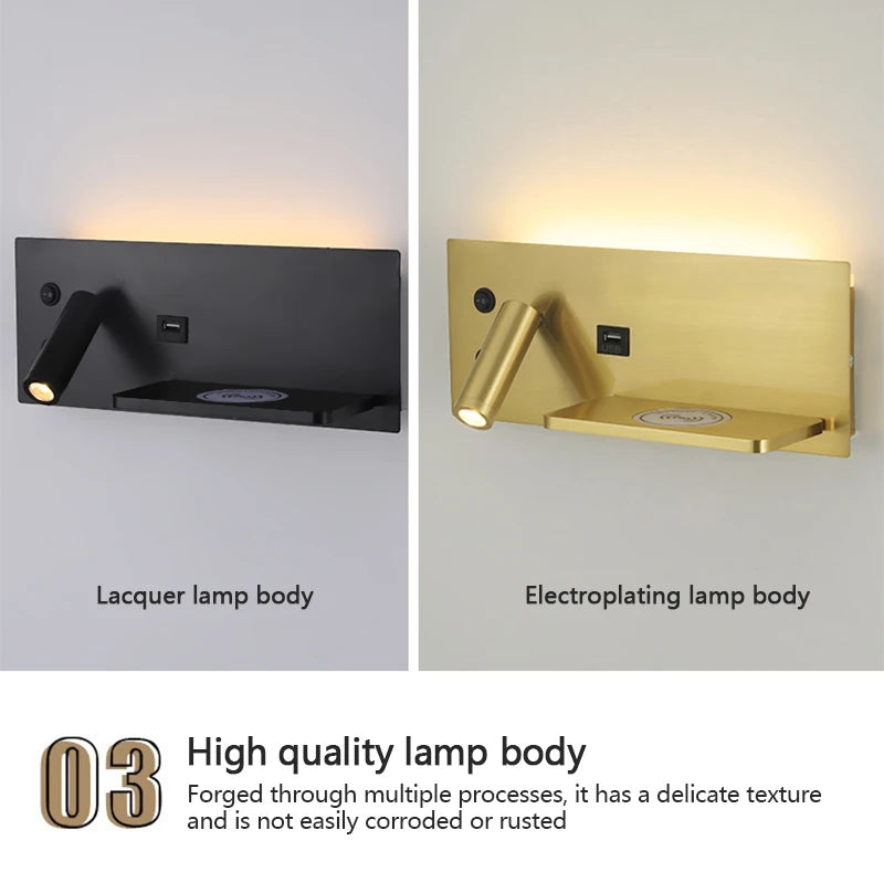 Modern LED Wall Lamp with Wireless Charger Simple Creative USB Interface Night Light Suitable for Living Room Bedroom Study