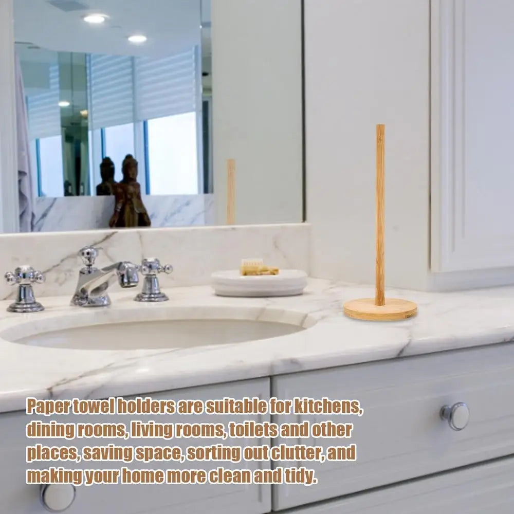 Wood Paper Towel Holder Kitchen Roll Paper Towel Holder Bathroom Tissue Vertical Stand Anti-Skid Base Paper Towel Storage Holder