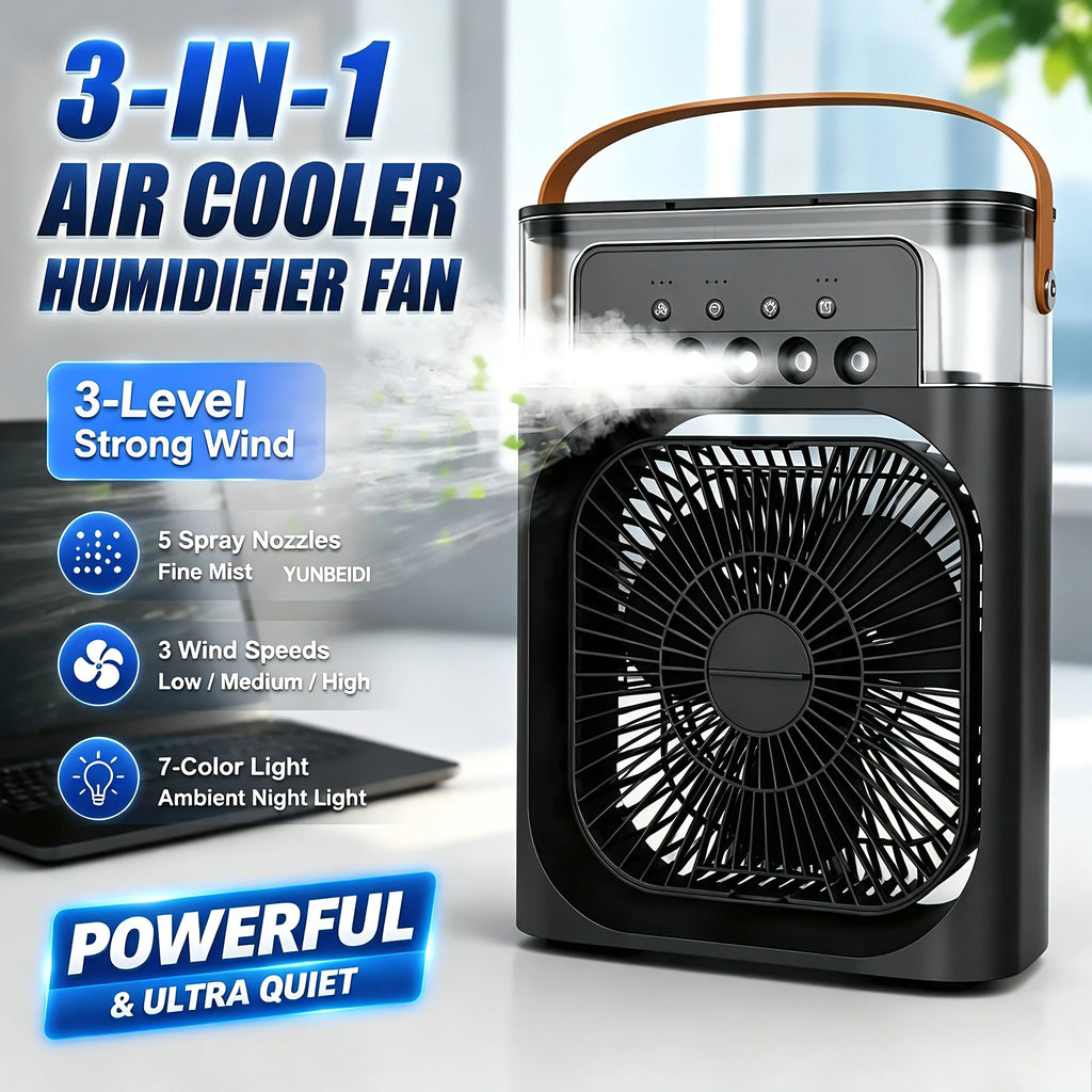 3 in 1 Fan Air Conditioner Household Mini Air Cooler LED Night Light Portable Humidifier Air Adjustment Fan Office Home Fan