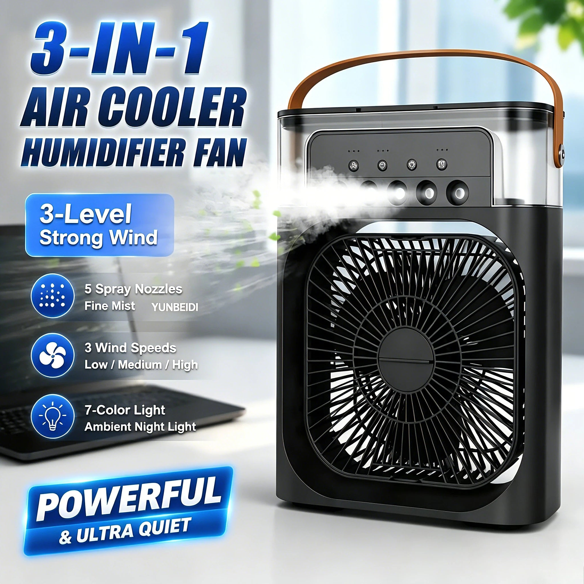3 in 1 Fan Air Conditioner Household Mini Air Cooler LED Night Light Portable Humidifier Air Adjustment Fan Office Home Fan