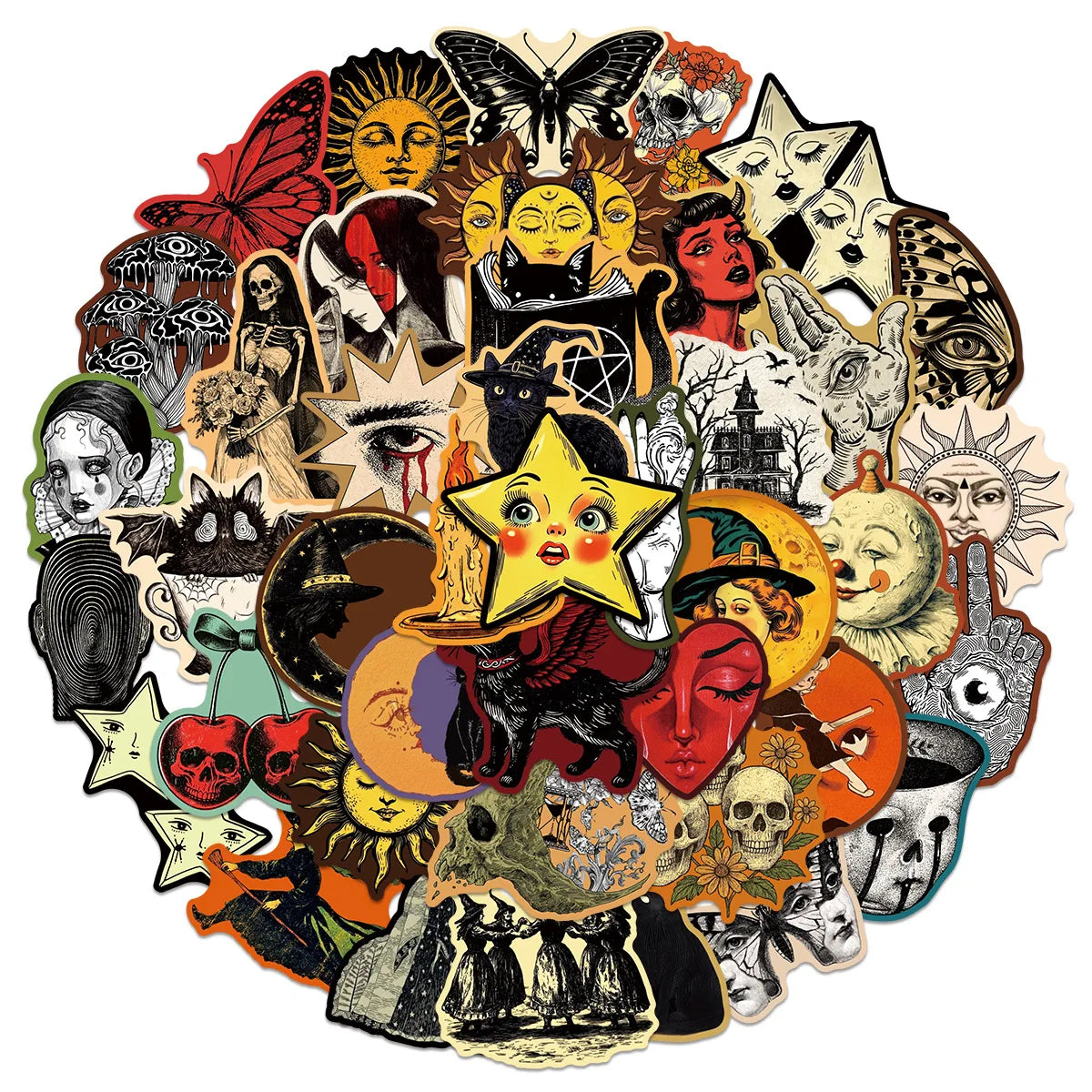 50Pcs Occult Celestial Creepy Stickers Gothic Moon Decals For Phone Scrapbook Suitcase Skateboard Guitar DIY Aesthetic Stickers