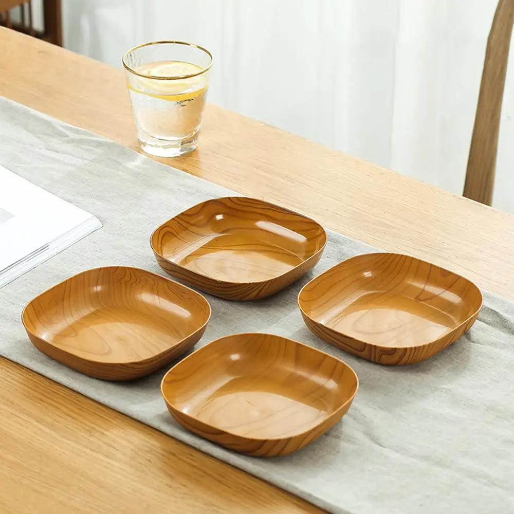 Kitchen Imitation Wood Grain Plastic Square Plate Japanese Afternoon Tea Fruit Dish Tea Tray Plastic Bone Dish Kitchen Tableware