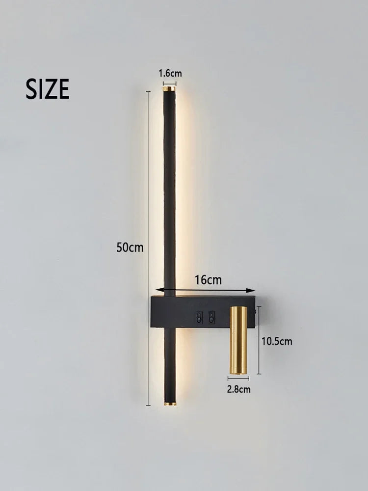 Reading and switching simple wall lamp bedroom bedside lamp Nordic 2023 master bedroom line background wall lamp