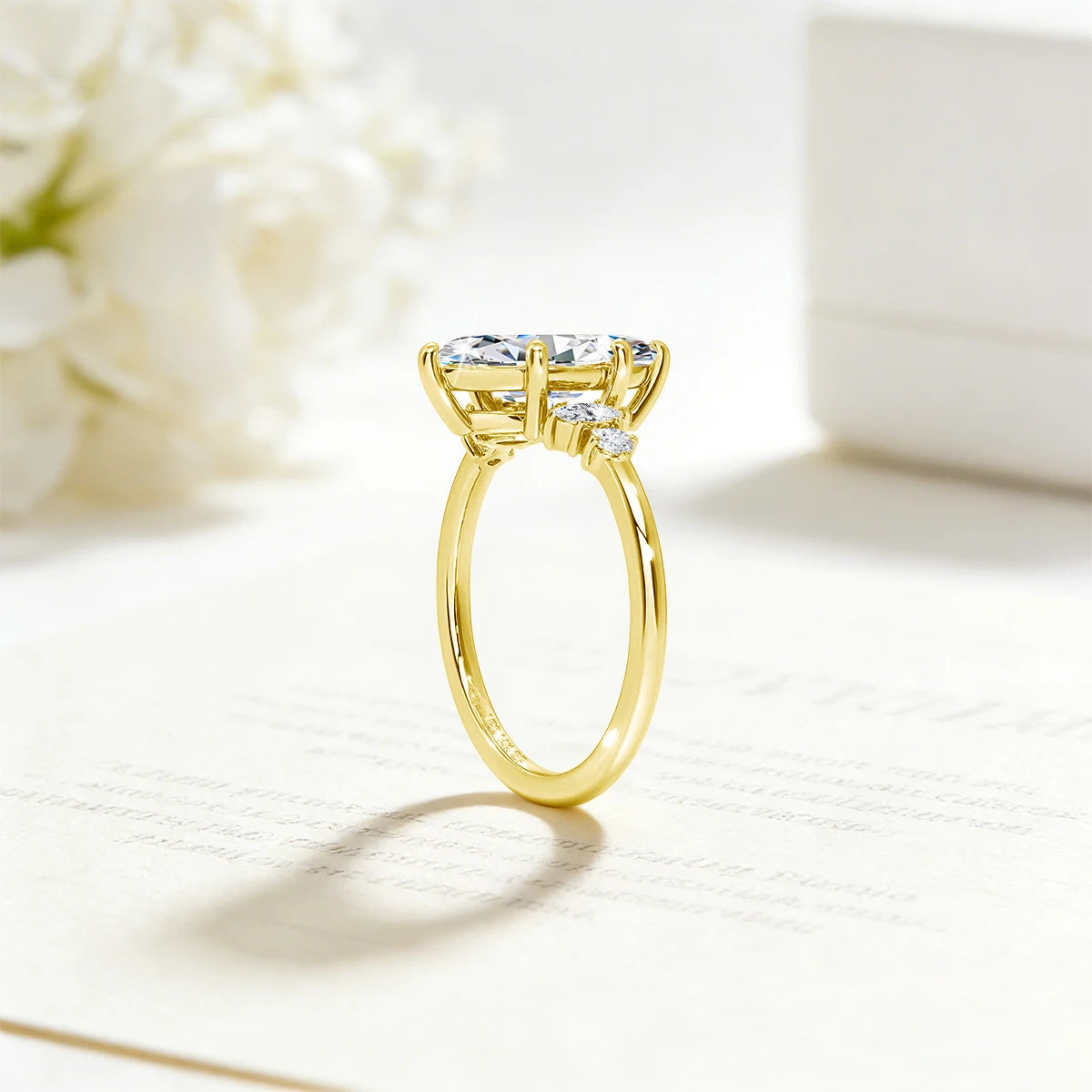 GRA Certified 2CT Marquise Cut Moissanite Ring Solid 14K Gold Filled Non Tarnish Diamond Wedding Rings for Women High Quality