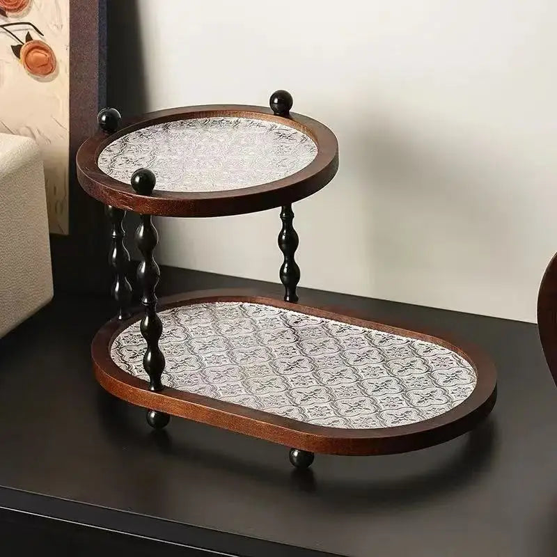 Retro Desktop Storage Rack Wood 2layer Cup Holder Shelf Desktop Organizer Countertop Porch Storage for Bathroom Porch Office