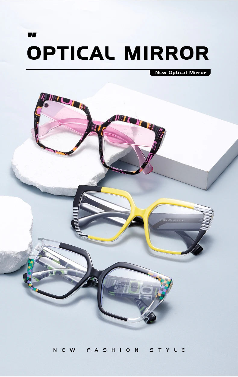 Classic Striped Personality Cat-Eye Square Frame for Women, Textured Anti-Blue Light Glasses Frame, Women's Bohemian Style Commuter and Street Style Decorative Glasses, Suitable for Office, Computer, and Gaming Use
