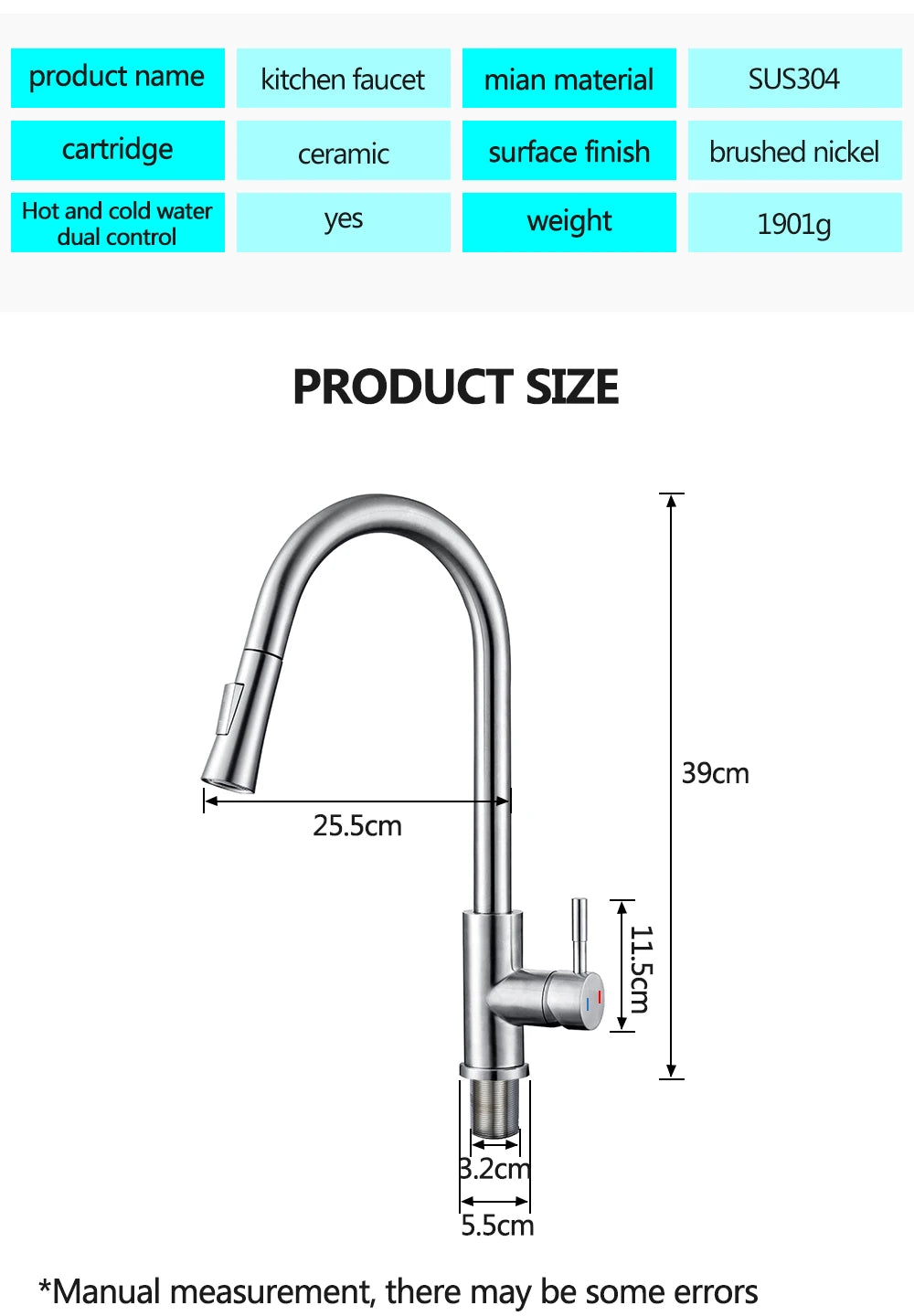 Kitchen Faucet Pull Out Brushed Nickle Stainless Steel Black Kitchen Mixed Tap Kitchen Sink Tap