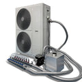 Outdoor air conditioning unit with dry cooler, automatic temperature control, adjustable fan speed, low noise