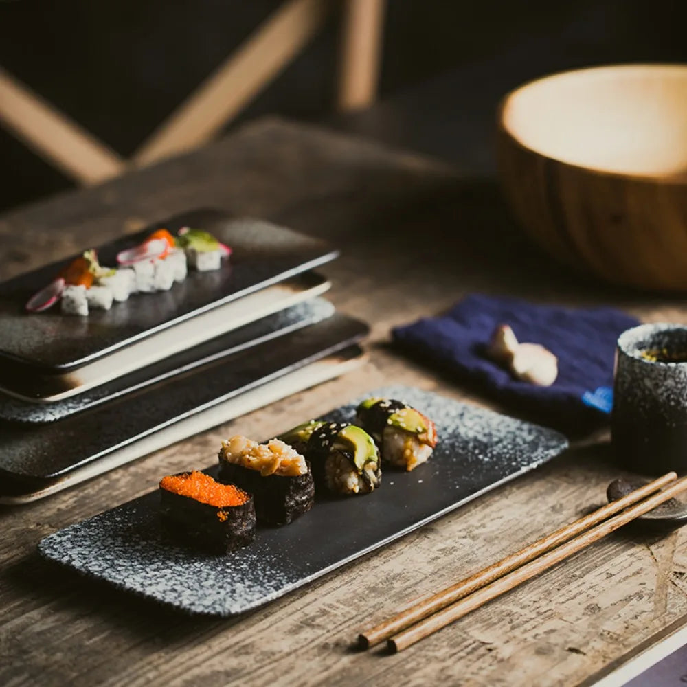 Kitchen Accessories Ceramic Japanese Style Sushi Plate Exquisite Fashionable Dinner Plates Elegant Rectangle Flat Plates Home