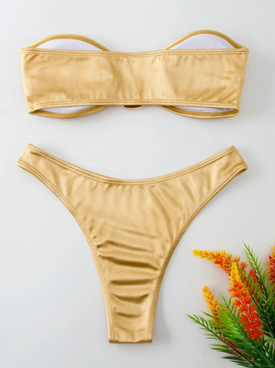 Bandeau Bikini Swimsuit Women 2026 Two-piece Swimwear Thong Bikinis Sets Female Bathing Suit Push Up Monokini Beach Wear Biquini
