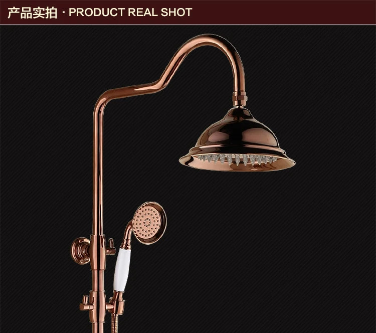 8 Inch Round Ceramic Handle Shower Head Bathroom Solid Brass Copper Rain Shower Head Waterall Hand Shower