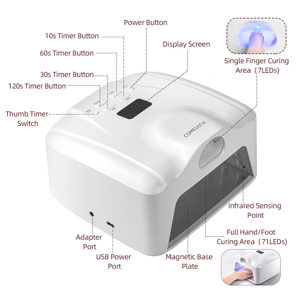 Comeuv Nail Lamp Single Toe Single Finger Gel Nail Curing Lamp Full Hand Fast Drying LED Light Nail Dryer Auto Sensor Dual Lamp