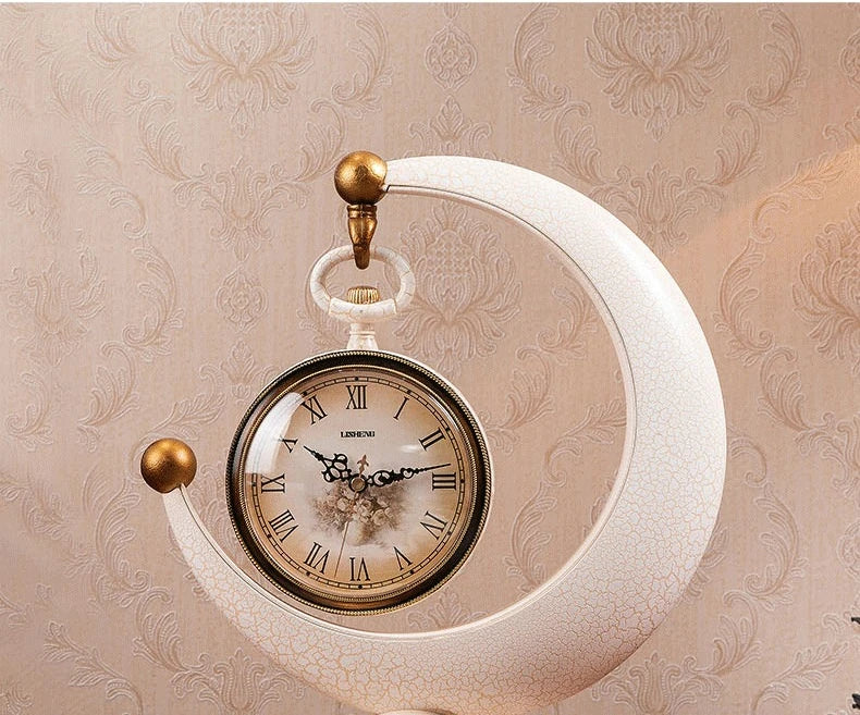 Luxury Mechanical Table Clock Silent Watch Desk Clock Living Room Desktop Retro Moon Table Decoration & Accessories Gift