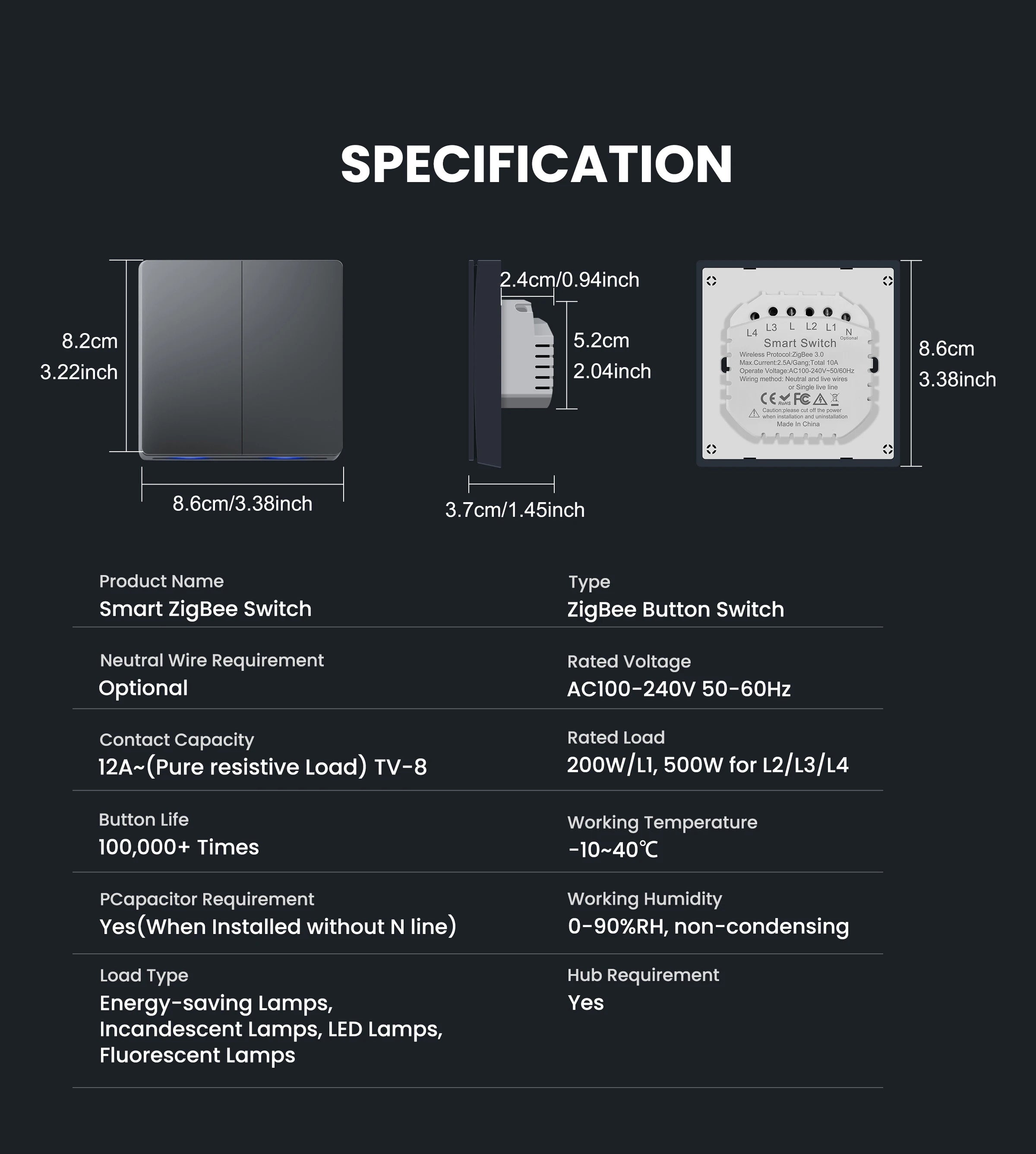 GIRIER ZigBee Wall Switch Tuya Smart Button Light Switches 1/2/3/4 Gang Support Neutral or without Neutral Wire Works with Alexa