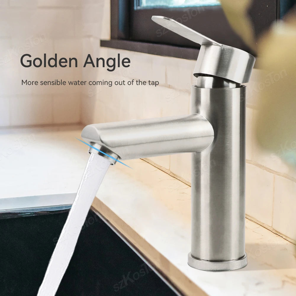 Bathroom Faucet Hot Cold Sink Faucet Single Hole Round/Square Stainless Steel Tap Deck Mounted Bathtub Counter Basin Faucet