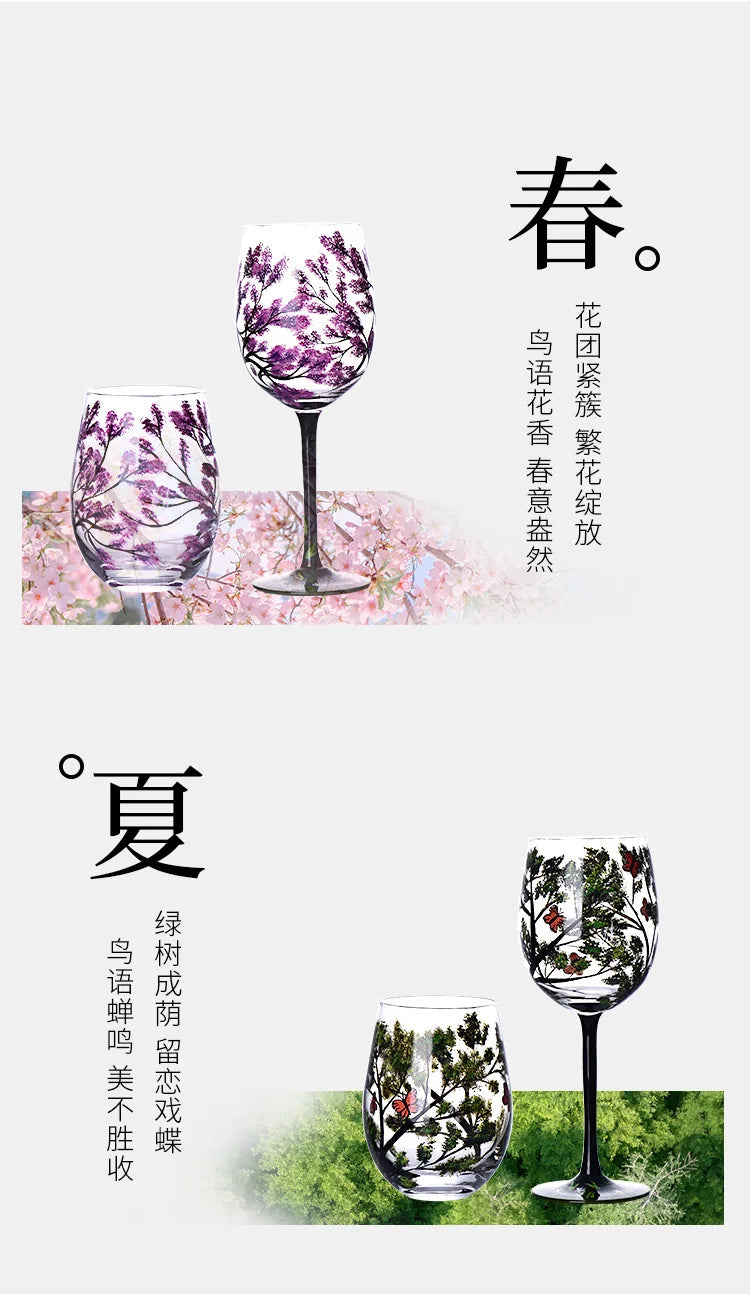 Creative Hand-Painted Crystal Goblet, Four Seasons, Wine Glasses, Drinking Glasses, Cocktail Glass