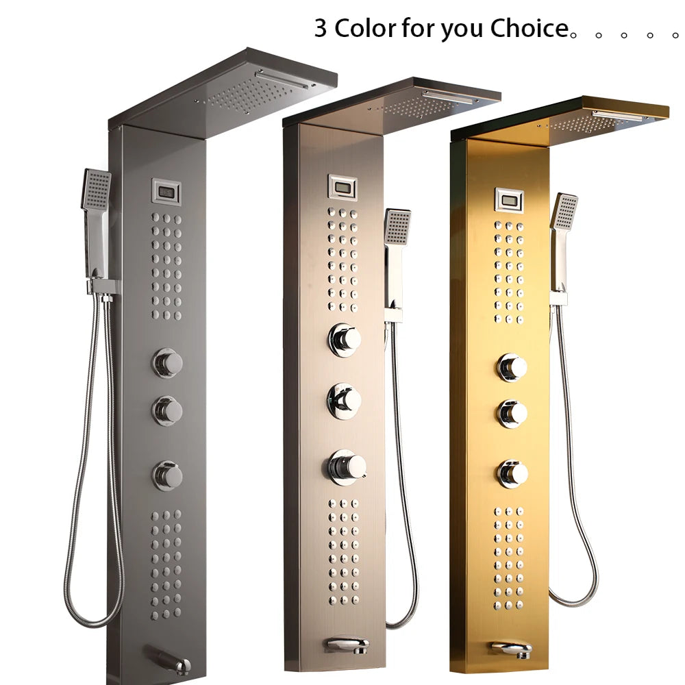 KEMAIDI Shower Panel Tower System with Digital Dispaly 4-Function Shower Systerm Faucet Mixer Rain Massage System with Body Jets