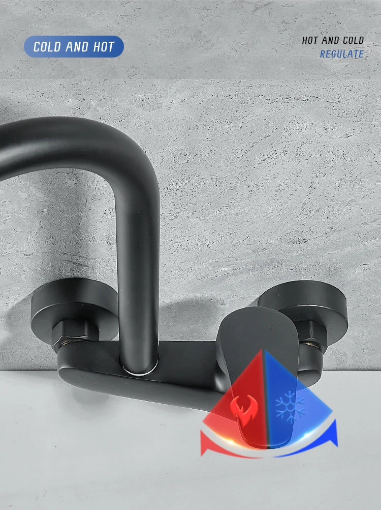 BAKALA Black Brass Chrome Taps For Kitchen Sink Kitchen Tap Chrome Dual Hole Wall Kitchen Mixer Kitchen Faucet Torneira Cozinha