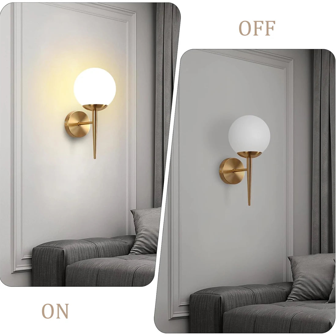Modern Led Wall Lamps Indoor Golden Wall Lights with Milky PVC Round Ball Bedside Wall Lights Double G9 Bulbs with Light Bulb