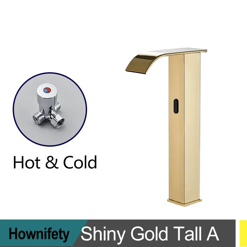 Hownifety Hot Cold Smart Sensor Bathroom Basin Faucet Deck Mount Waterfall Outlet Mixer Crane Tap Automatic Sense Touchless