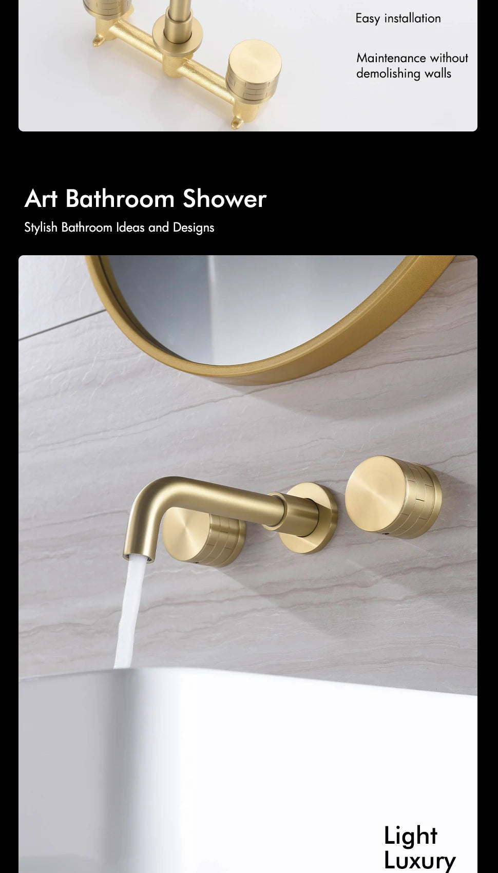 Basin Faucet Concealed Box Double Handle Sink Tap 2 Scarves Pattern Knob Bathroom Mixer Wall Mounted Brass Crane